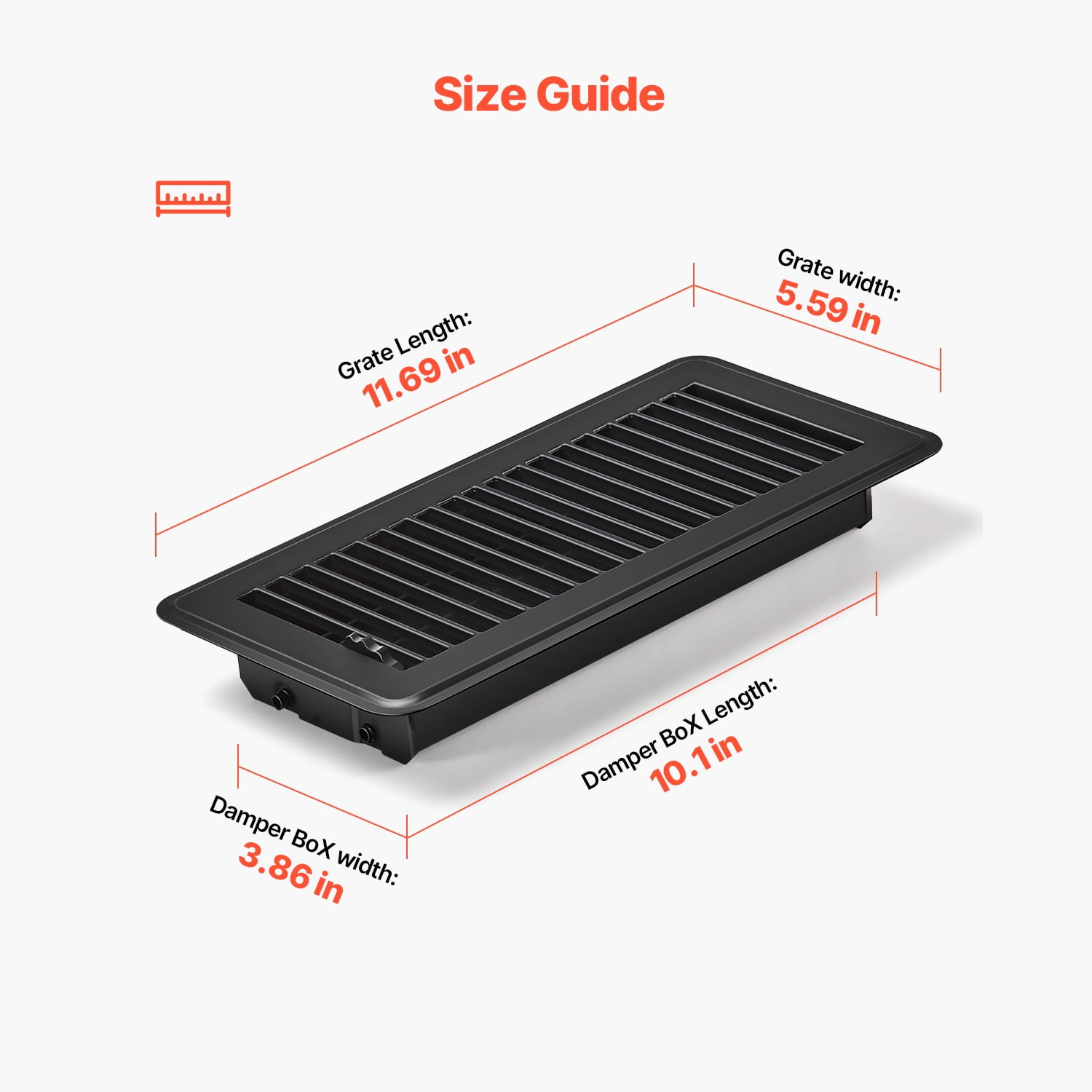 KFFKFF 4 x 10 Inch Floor Registers, Set of 12 Vent Grilles, HAVC Robust Walkable Iron Floor Vents, Conveniently Modifiable Rust-Resistant Air Vents Deflector with Metal Damper