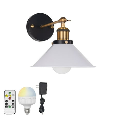 

FSLiving Remote Control Wall Sconce with Rechargeable Battery Run Dimming Bulb Vintage Simple Collocation Macaron White Metal Wall Light Fixture for Reading Dorm Loft - 1 Pack