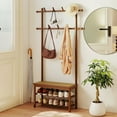thumbnail image 4 of Resenkos 3-In-1 Bamboo Hall Tree - Coat Rack with PE Rattan Bench & Shoe Storage, Brown, 4 of 8