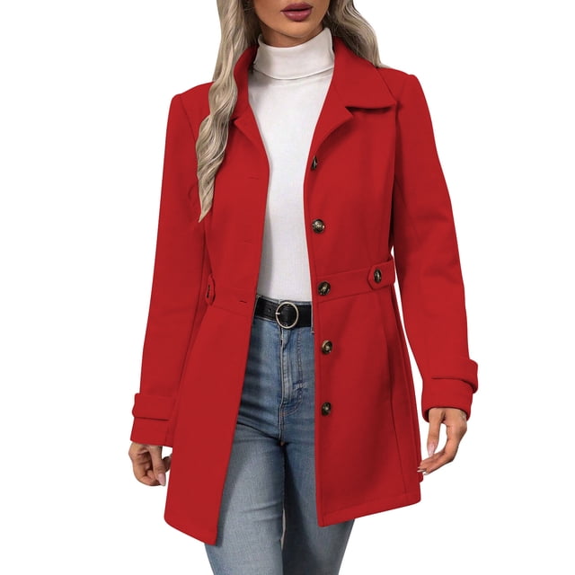 yardsong Manteau Trench Mode Femme Col Rabattu Simple Boutonnage Coupe Ajustée Hiver Mode Urbaine Rouge,m
