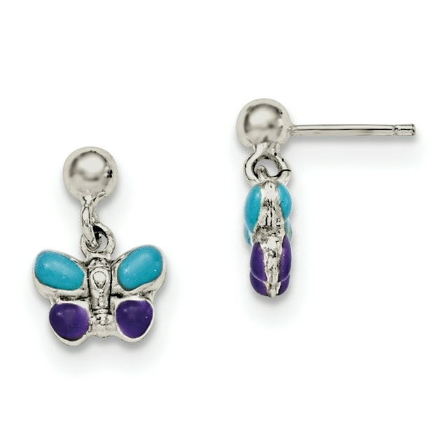 Sterling Silver Enamel Butterfly Post Dangle Earrings QE11304