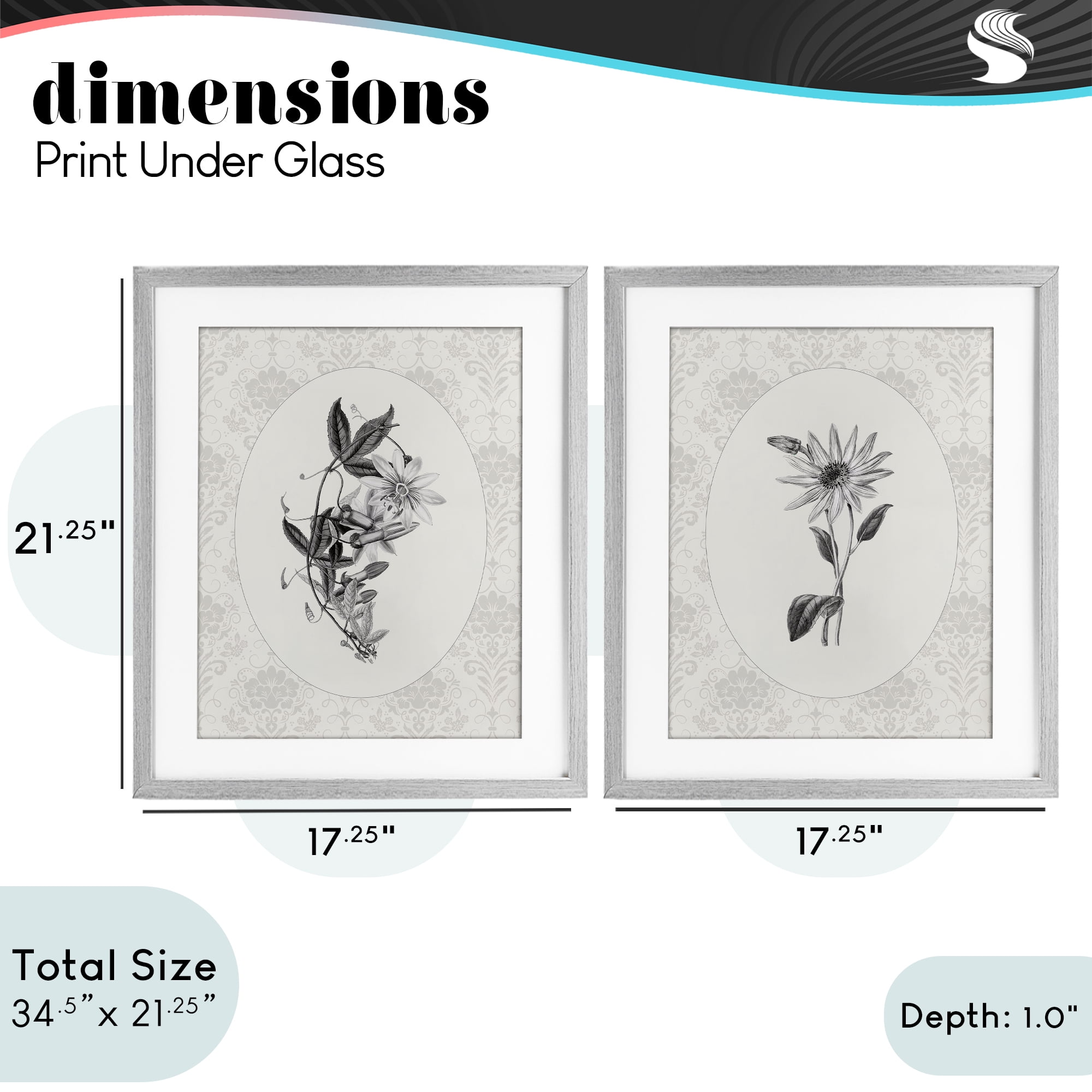 Stupell Industries Vintage Flowers & Lace 2 Piece Gray Framed Print Under Glass Set, design by CAD Designs