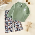 thumbnail image 2 of Tisuna Kids Fall Outfit Set For Girls Relaxed Fit Long Sleeve Lapel Collar Graphic Print Tops And Pants Outfits Children'S 2 Pieces Casual Wear Clothes Set Size 6-12 Months, 2 of 6