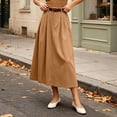 thumbnail image 4 of Women's Solid Corduroy Midi Skirt High Waist Flared A Line Long Skirt with Belt, Vintage Casual Swing Skirt for Autumn Winter Daily Commute & Weekend Outings Khaki, 4 of 6