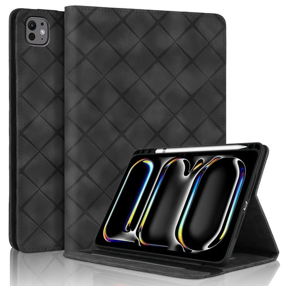 Allytechgroup Case for iPad Pro 13-Inch M4 (2024), Built-in Soft TPU & Pen Slot Elastic Band Flip Stand Bumper Shockproof Back Cover Case Auto Wake/Sleep for Women Men, Black
