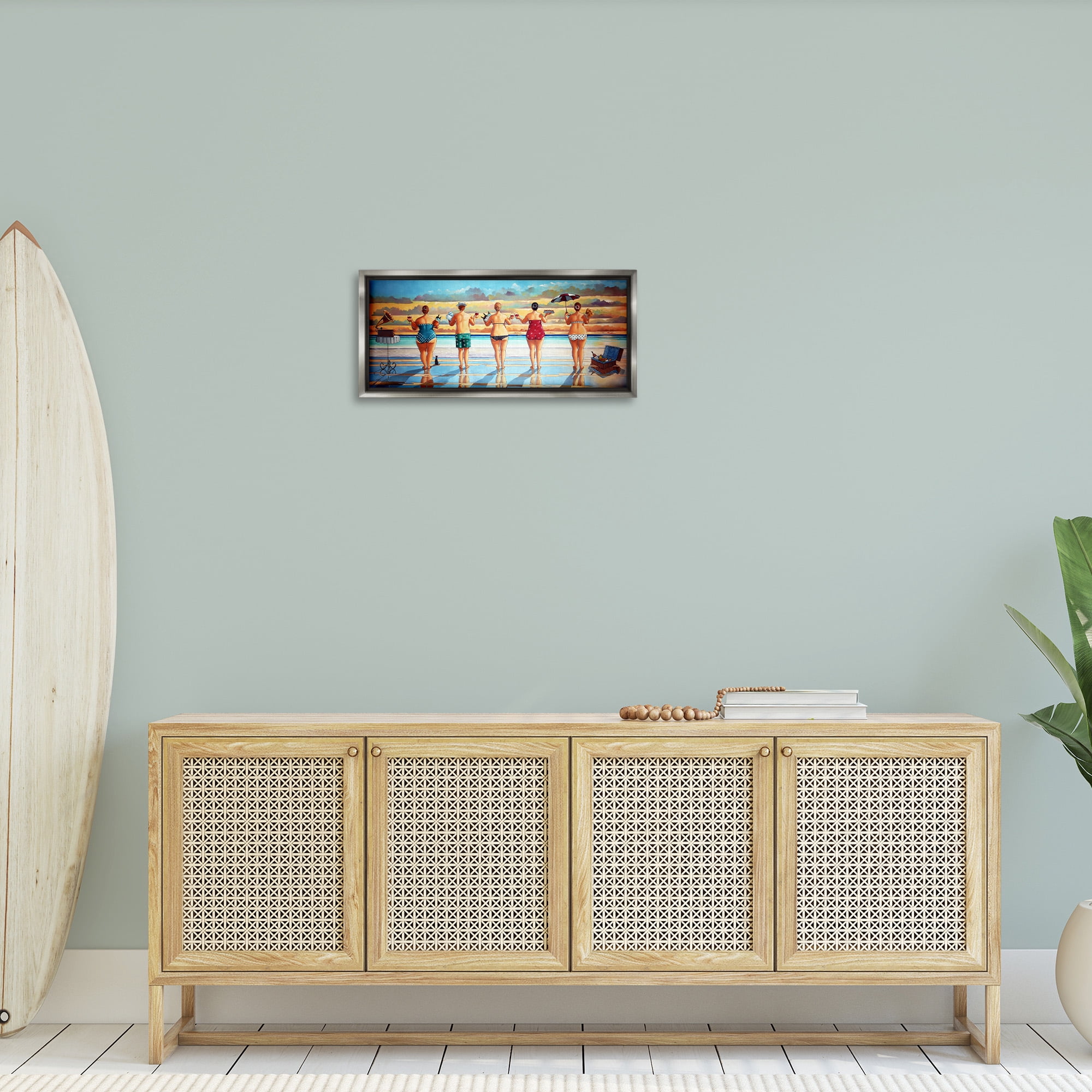Stupell Industries Beach Friends Coastal Summer Fun Nature Painting Gray Floater Framed Canvas Art Print Wall Art, 25 x 11