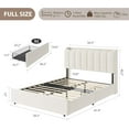 thumbnail image 2 of LED Full Size Bed Frame with Storage Headboard, Kids Bed Frame with 2 Drawers, Boucle Upholstered Platform Bed for Girls, Chic Wavy Headboard with Bookcase, No Box Spring Needed, White, 2 of 7