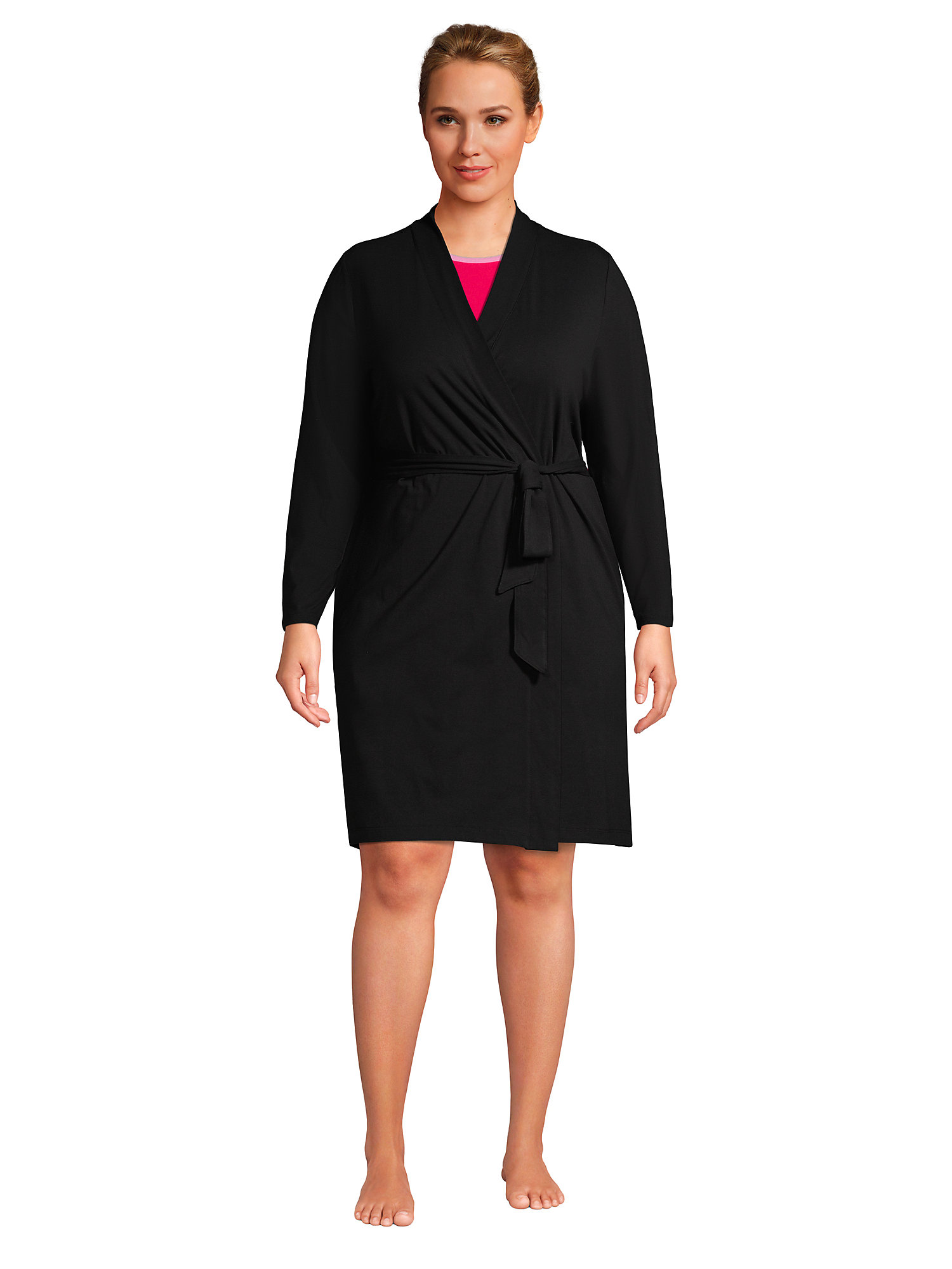 Lands' End Women's Plus Size Cotton Blend Above the Knee Length Robe