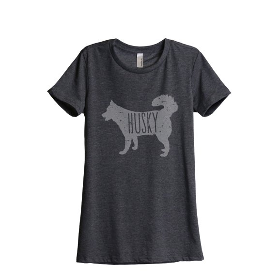 Thread Tank Husky Dog Silhouette Women's Relaxed Crewneck T-Shirt Tee Charcoal Large