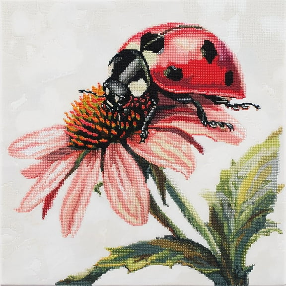 Cute Ladybird on Flower DIY 11CT Stamped Cross Stitch Kits for Beginners Easy Needlepoint Embroidery Counted Cross Stitch Art Craft for Wall Decoration 14x14inch(1)