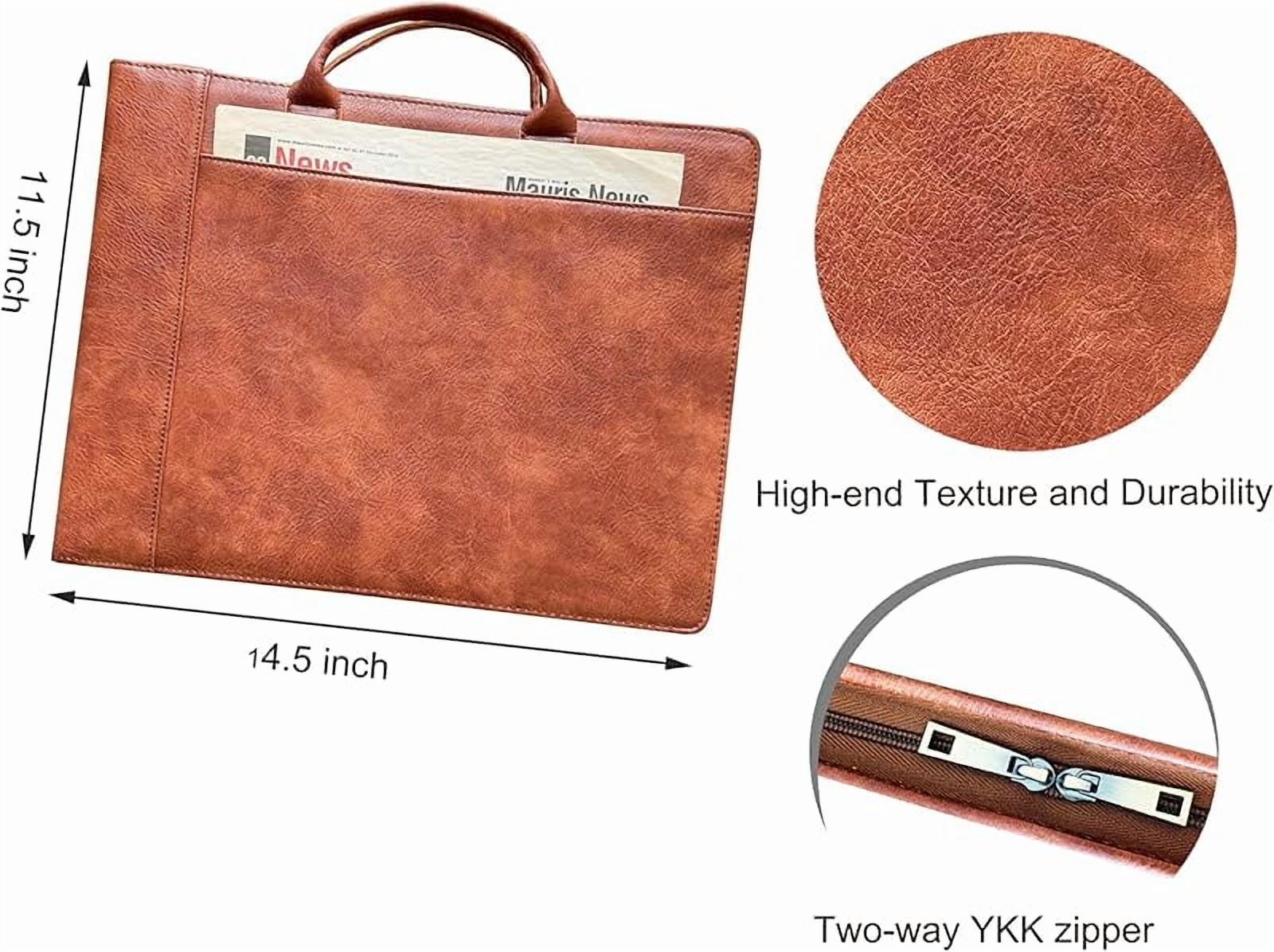 7 Ring Check Binder Vegan Leather Portfolio for 3-Up Business Size Checks, with Handle and Zippered Briefcase with 500 Check Capacity，9 x 13 inch Sheets (Hua Brown, Standard) (Hua Brown)