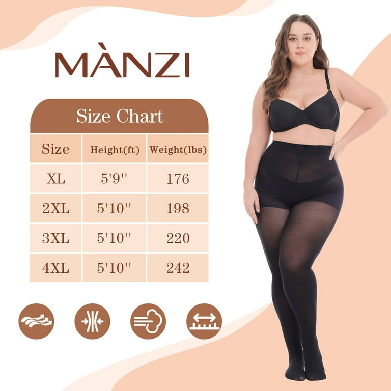 Manzi 2 Pairs Plus Size Opaque Tights for Women 70D Run