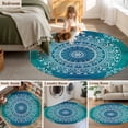 thumbnail image 5 of Teal Blue Boho Round Area Rug 6 FT, Non Slip Bedroom Rugs, Retro White Rustic Flower Ethnic Pattern Washable Soft Circular Carpet Non-Shedding Floor Mat for Kitchen Dining Room Home Office Kids Room, 5 of 8
