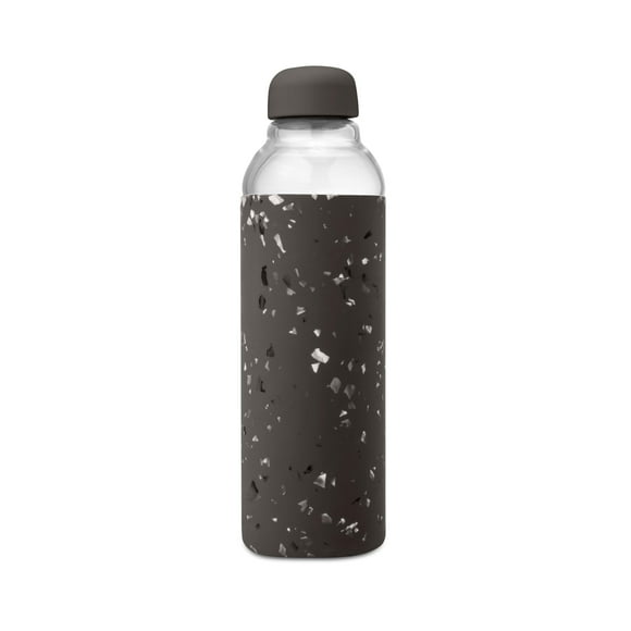 W&P Porter Glass Water Bottle w/Protective Silicone Sleeve | Terazzo Charcoal 20 Ounces | On-the-Go | Reusable Bottle for Coffee, Tea and Water | Port