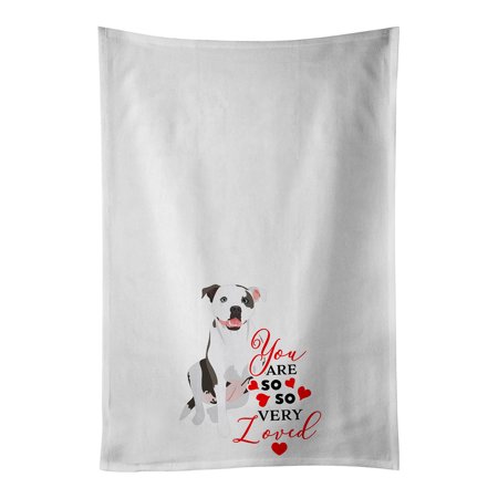 

Pit Bull White #3 so Loved White Kitchen Towel Set of 2 19 in x 28 in