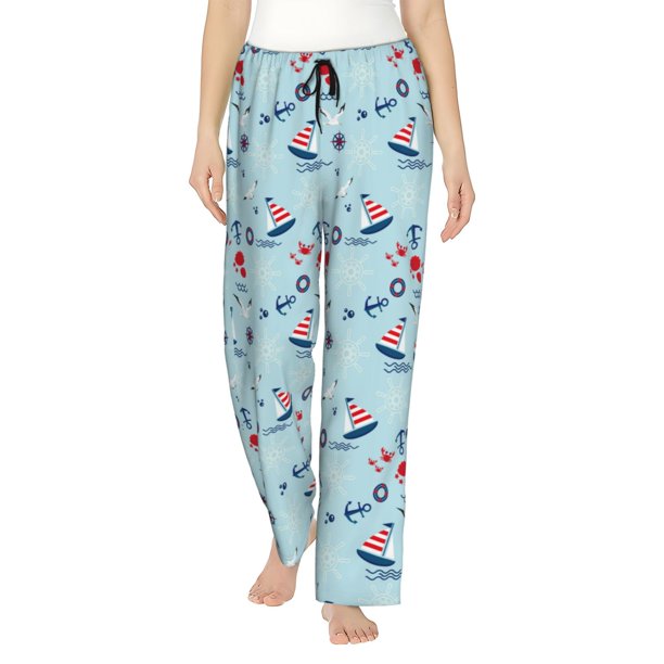 Balery Sailboats Anchors Pantalones de pijama para mujer, pijamas ultraligeros, pantalones de estar por casa-Small