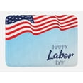 thumbnail image 1 of Labour Day Bath Mat, Waving Flag with Hand Drawn Wording in the Sky, Plush Bathroom Decor Mat with Non Slip Backing, 29.5" X 17.5", Night Blue Vermilion, by Ambesonne, 1 of 2