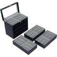 thumbnail image 4 of 24 Slots Sunglasses Organizer Case Box for Women Men, Multiple Eyeglasses Eyewear Display Case with Glass Lid, 4-layer Glasses Collector Box with 3 Drawers, Black, 4 of 10