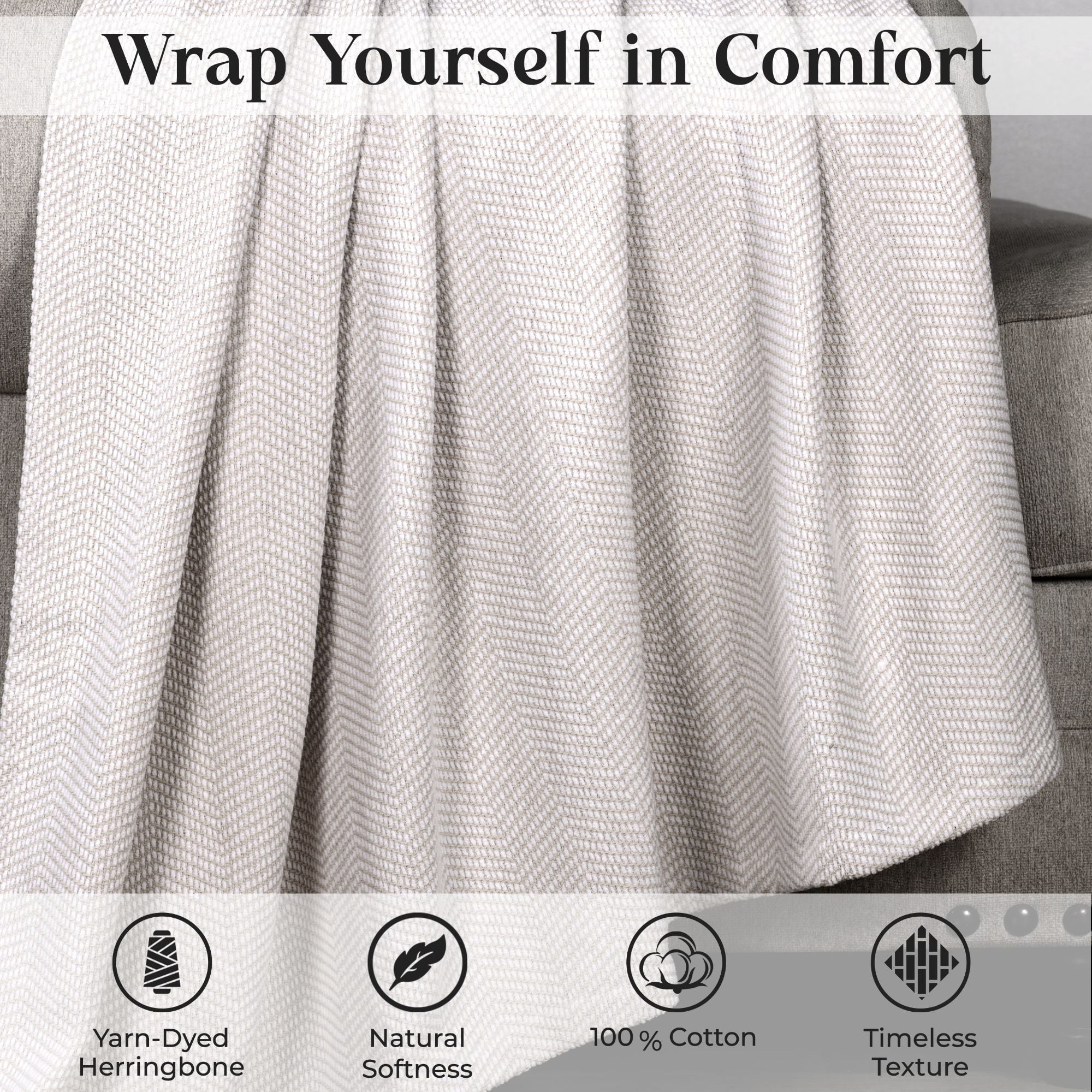 Superior Chrisney Chevron Cotton Blanket, Full/Queen, Tan