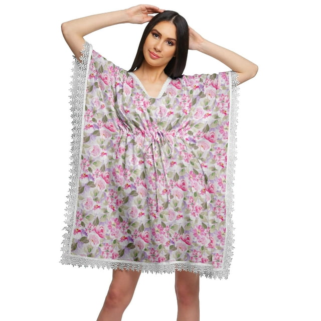 Moomaya Printed Bikini Cutwork Lace Caftan Kaftan Dresses For Women Plus Size
