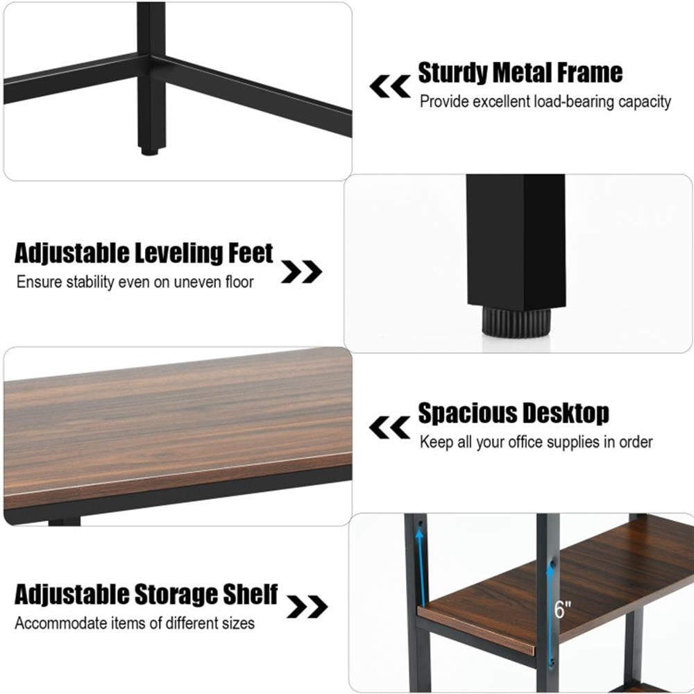 Demi Bonn 47" Computer Desk Office Study Table Workstation Home with Adjustable Shelf, Coffee