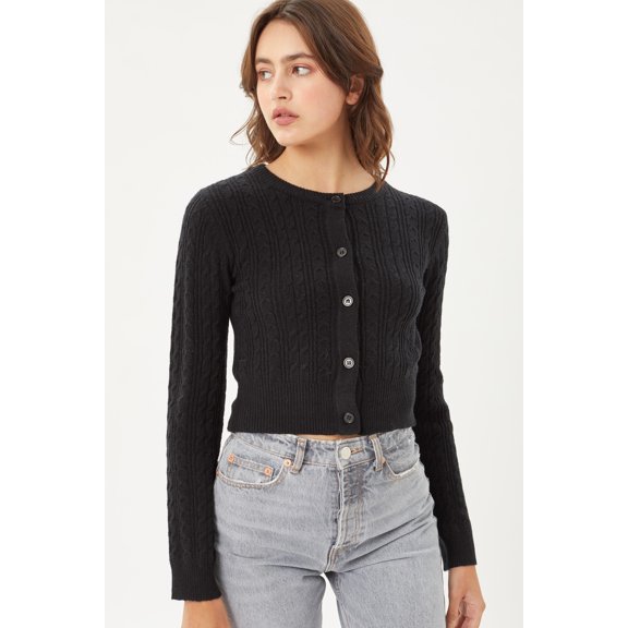 Buttoned Cable Knit Cardigan Long Sleeve Sweater S