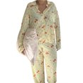 thumbnail image 2 of xiaxaixu Pyjama pour Femmes Ensemble de Détente Imprimé Fraise Col Rabattu Chemises à Manches Longues Hauts et Pantalons Ensemble de Détente 2 Pcs, 2 of 8