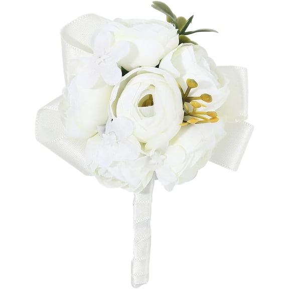 Rose Wedding Boutonniere Men's Brooch Milk White Handmade Flower Floral Pin Accessories for Groom and Groomsman