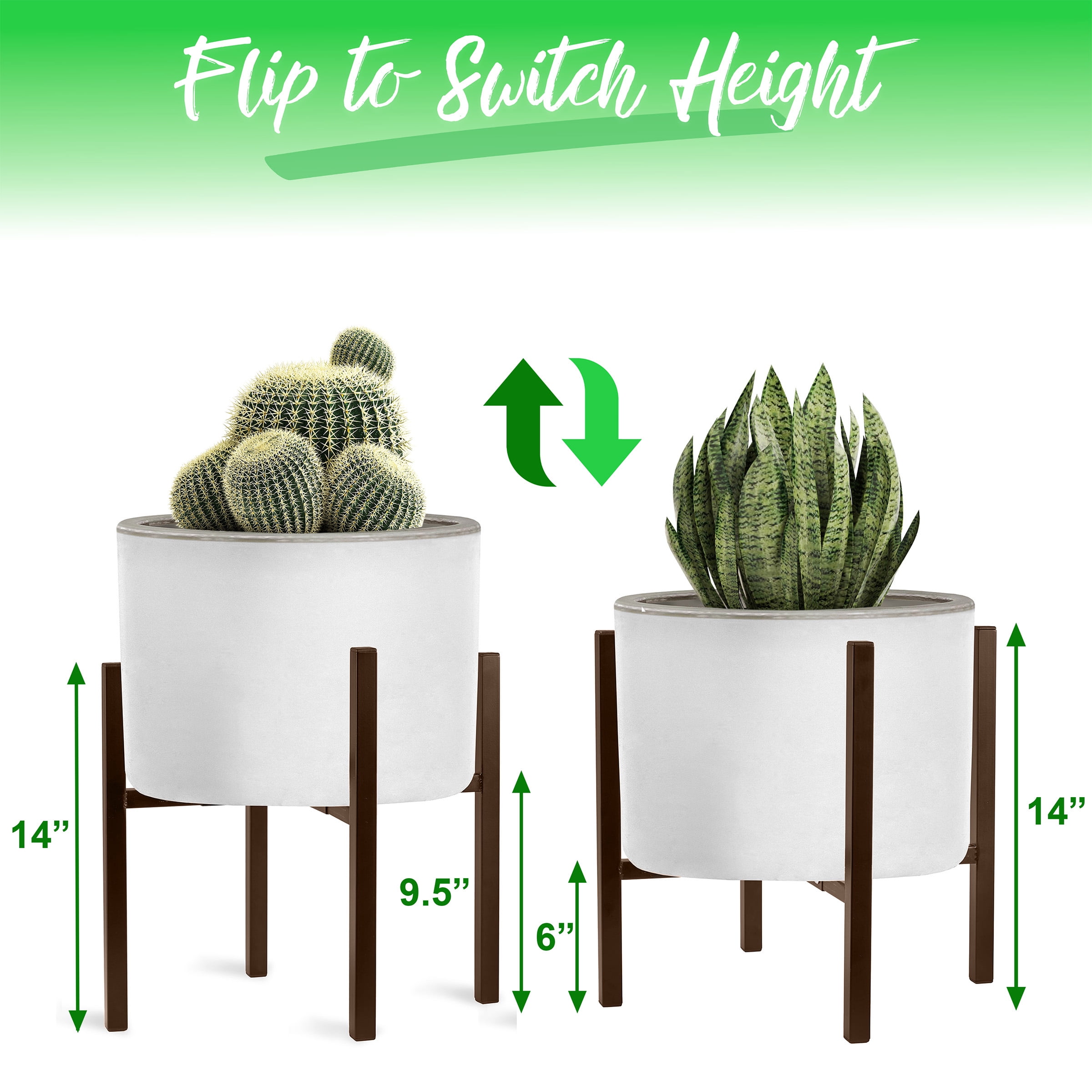 Sorbus Adjustable Mid-Century Plant Stand – Modern Indoor Flower Pot Holder for Home Décor – Brown (2-Pack, Plant & Pot Not Included)