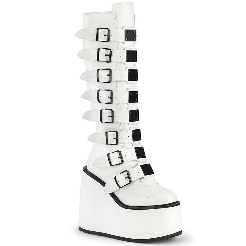 Demonia 5.5" Wedge Platform White Boots w/ Clear Harness 6 7 8 9 10 11 12 