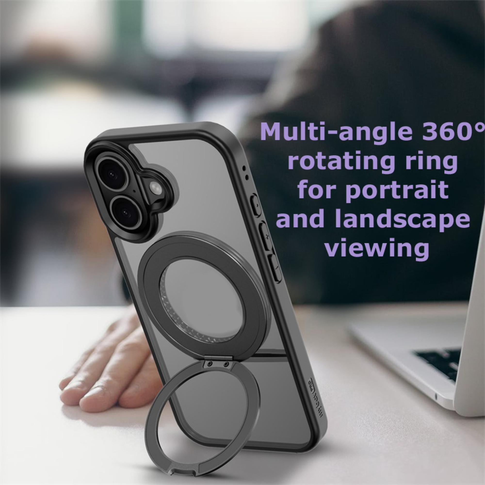 Lure Series 360° Ring Stand Case for iPhone 17 – Black Ultra-Slim Protective Cover with Built-in Kickstand & Magnetic Ring