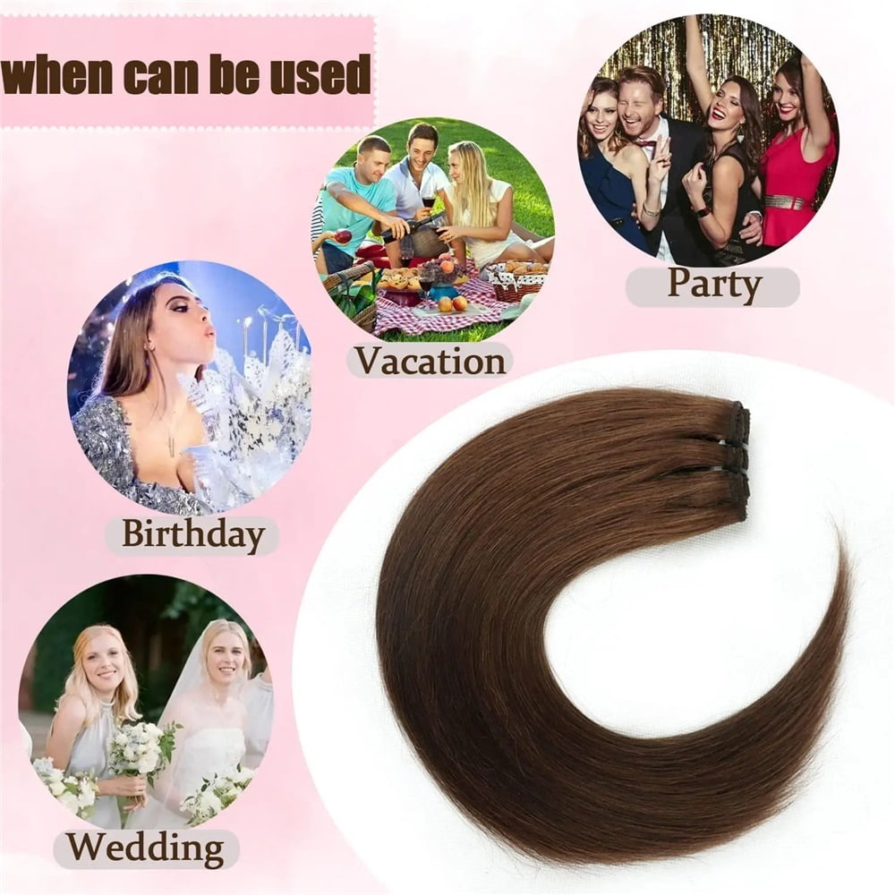 Chocolate Brown Extensions Clip in #4 Real Human Straight Real Hair Extensions