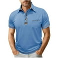 thumbnail image 3 of VBTAPA Polos pour Hommes Manches Courtes T-Shirt à Col Contrasté Mode Décontractée Bleu Clair TTTG, 3 of 8
