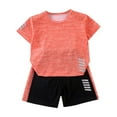 thumbnail image 2 of Zwiiyzr 3-11Y Toddler Boy Girls Summer Outfits Color Block Running Sport Quick Dry Tracksuit Solid 2-Piece Short Sleeve T-Shirt & Shorts Clothes Set Orange, 2 of 4