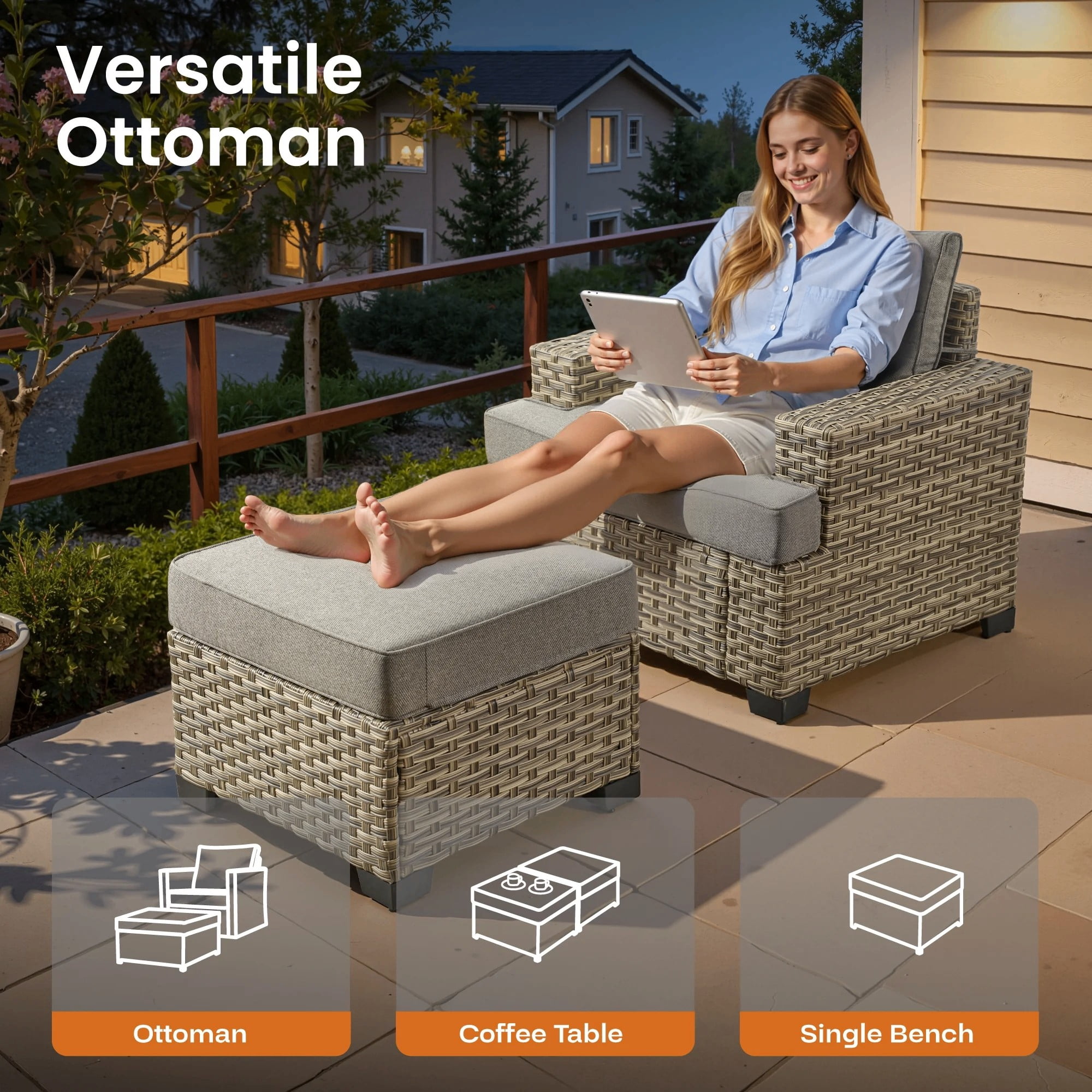 Vcatnet 8 Pieces Outdoor Patio Furniture Sectional Sofa PE Rattan Wicker Conversation Set with Solar Powered Coffee Table for Porch, Backyard, Dark Gray