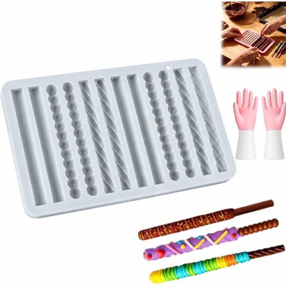 Pretzel Rods Molds Silicone, 12-Cavity Non-stick Pretzel Molds
for Home Kitchen Chocolate, Cheese Bars, Candy, Cookies