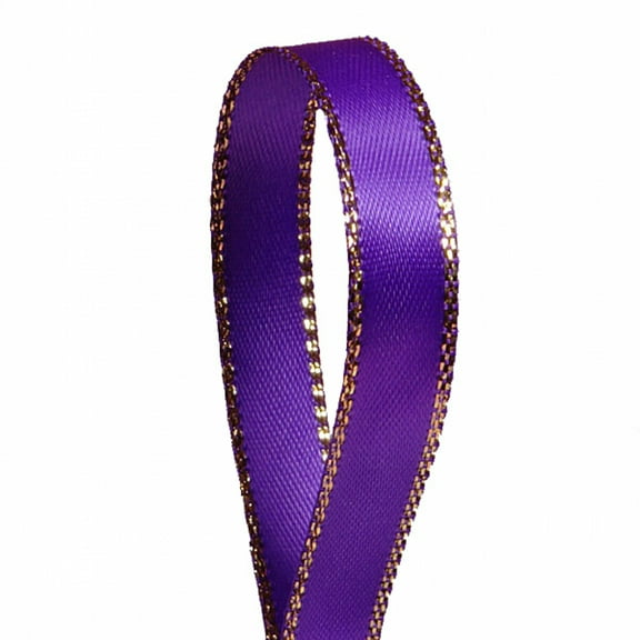 Purple Solid Color 3/8-Inch Gold Edge Ribbon, 50-Yards