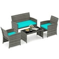 thumbnail image 2 of Costway 4 PCS Patio Conversation Set with Seat Cushions & Tempered Glass Tabletop, Outdoor Turquoise + Gray, 2 of 10