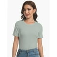thumbnail image 2 of Women's Crew Neck Ribbed Fitted Shirt Basic Short Sleeves Summer T Shirt Tops, 2 of 7
