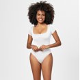 thumbnail image 3 of Eternatastic Women's Short Sleeve Tummy Control Bodysuits Sexy One Piece Square Neck Bodysuits, 3 of 4