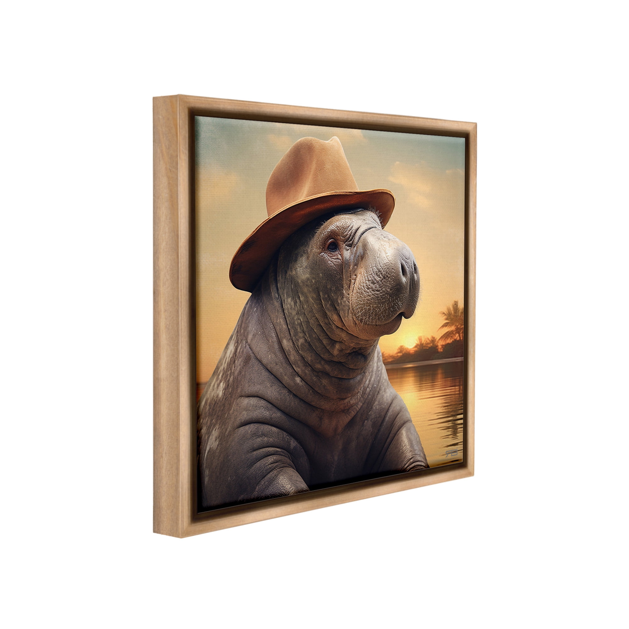 Stupell Industries Tropical Manatee at Sunset Animals & Insects Painting Brown Floater Framed Canvas Art Print Wall Art, 25 x 25