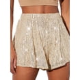 thumbnail image 2 of Womens Sparkly Sequin Shorts Glittery Skort Party Wear Disco Shiny Metallic Skirt Shorts Champagne Color L, 2 of 7