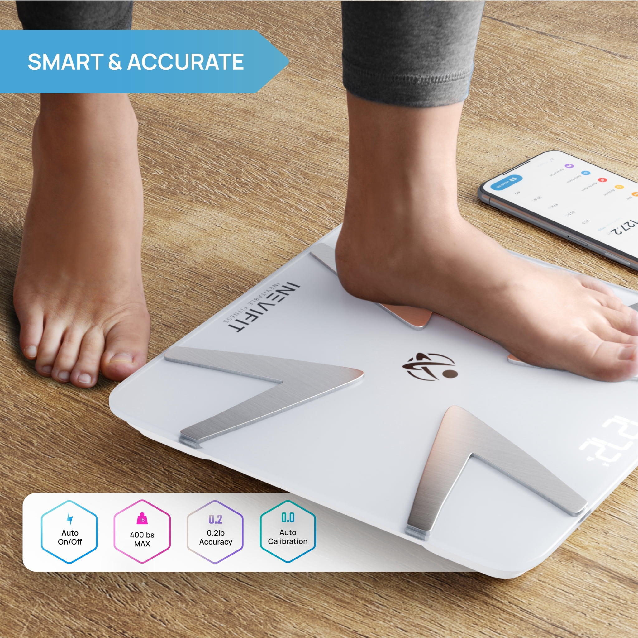 INEVIFIT Smart Body Fat Scale with Bluetooth and Free Tracking INEVIFIT APP - White