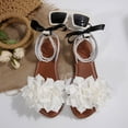 thumbnail image 4 of Wedge Sandals for Women Women's Fashionable Casual Summer Flower Decoration Pearl Bowknot Open-Toe Round Head Flat Sandals White 41, 4 of 9