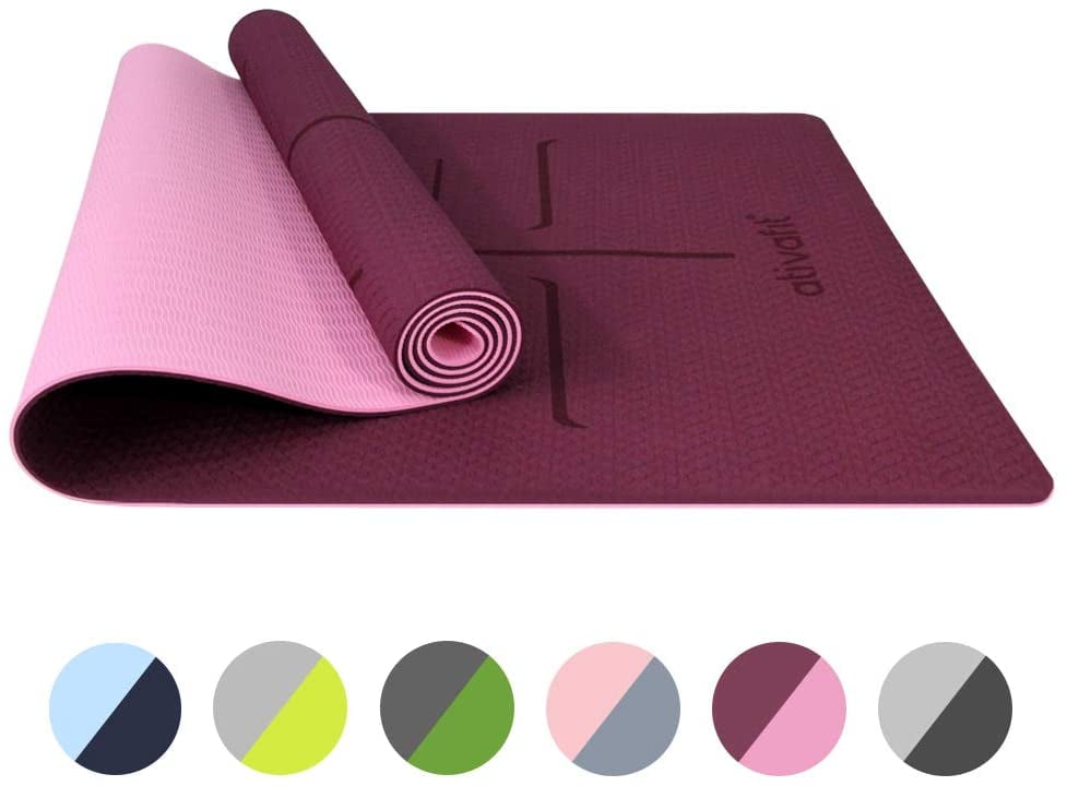 ATIVAFIT Non Slip TPE Yoga Mat Eco Friendly Exercise &amp; Workout Mat with Carrying Strap Types of Yoga, Extra Large Exercise - 72x24x0.24 Inch