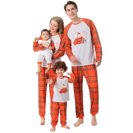 

FSDJHSDH Parent-Child Halloween Pajamas Set Pumpkin Long-Sleeve Loungewear Sleepsuit Nightwear