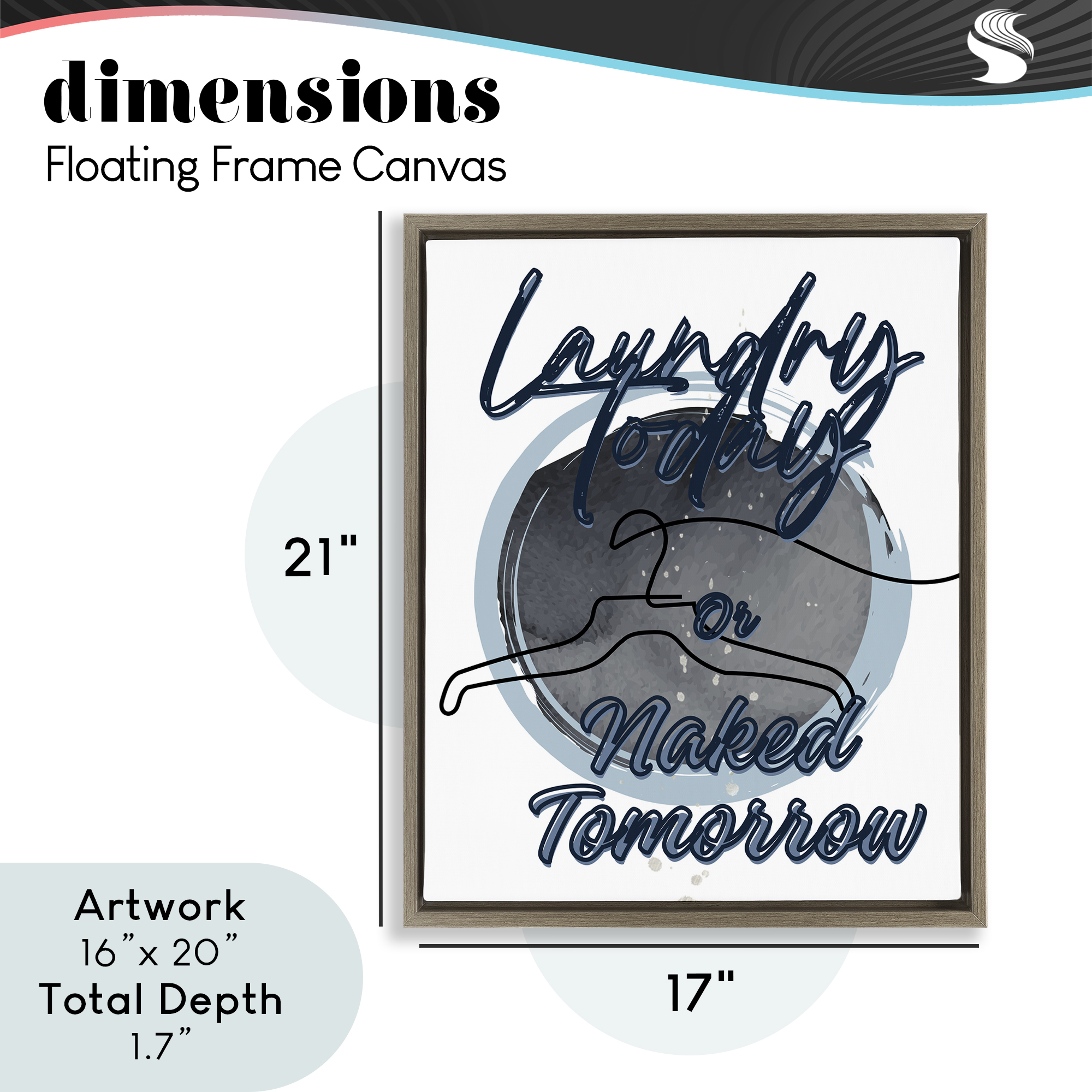 Laundry Phrase with Hanger Contour Brown Framed Floater Canvas Wall Art, design by Jesse Keith