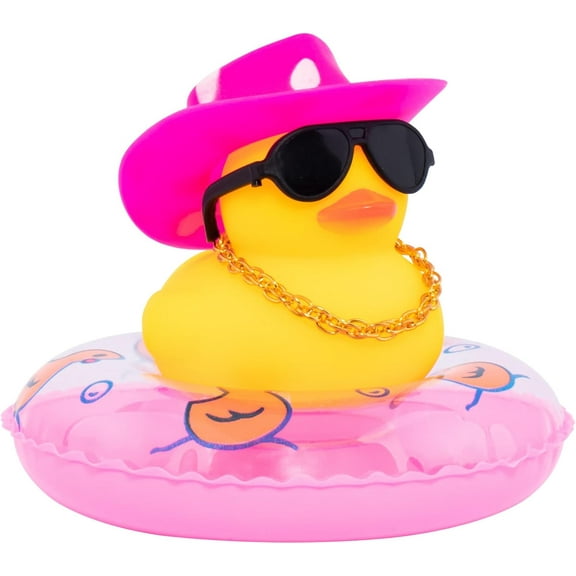 KAQ Car Rubber Duck, Yellow Duck Decoration Dashboard with Sun Hat Swim Ring Necklace Sunglasses for Car Dashboard Decorations, White Spots Pink Cowboy Hat-Pink
162