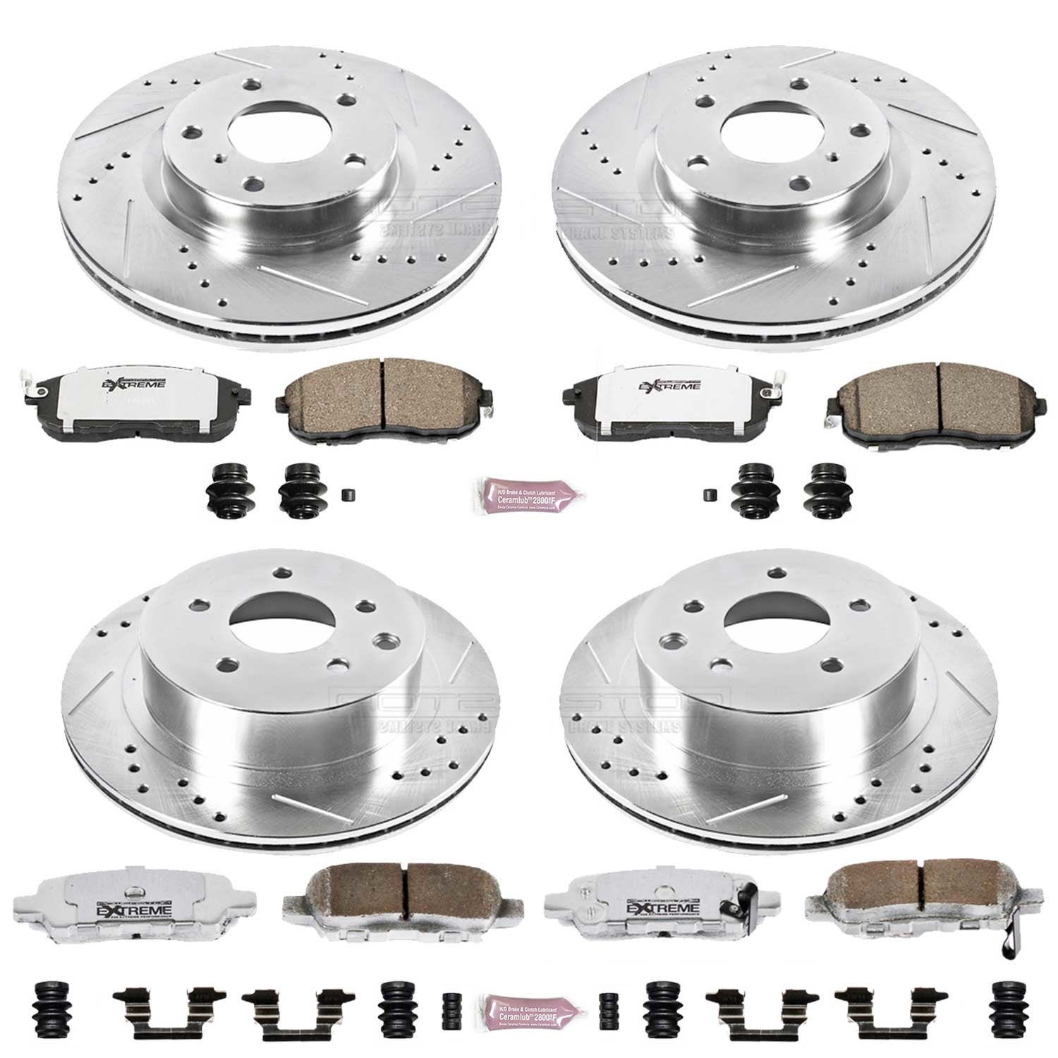 PowerStop Front and Rear Z26 Street Warrior Carbon-Fiber Ceramic Brake Pad and Drilled and Slotted Rotor Kit Fits: INFINITI NISSAN Select Models K2710-26