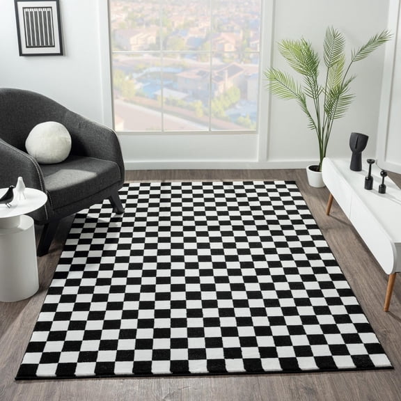 Luxe Weavers Geometric Checkered Black and White Area Rug 8x10, Modern Stain Resistant Carpet
